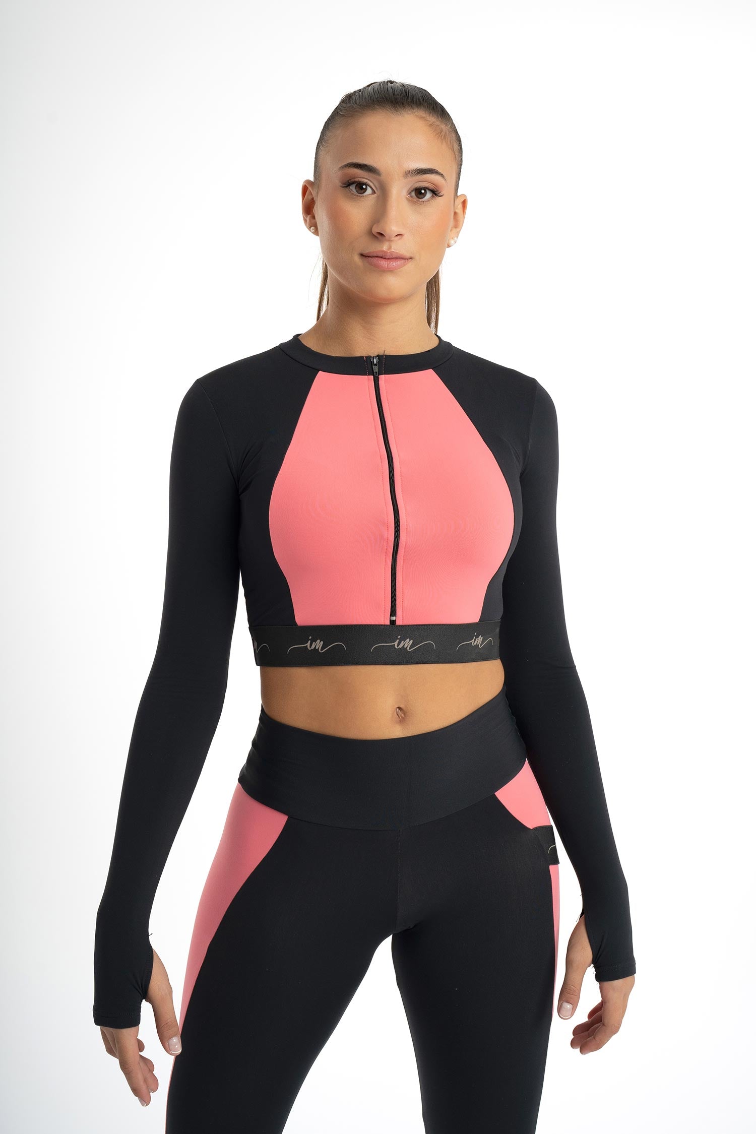 Top bicolore Breda noir et corail