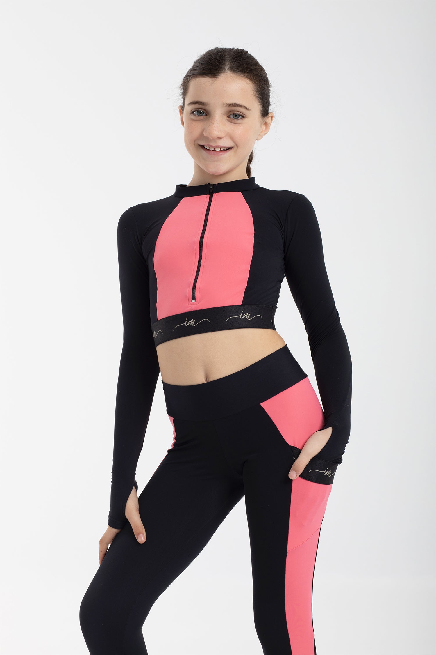 Top bicolore Breda noir et corail